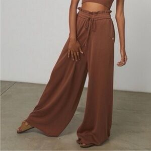 Lunya Cozy Cotton Silk Relaxed Ankle Wide Leg Pant — Brown — XS